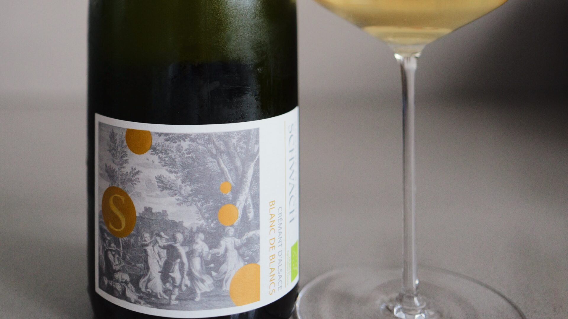 Fles Domaine François Schwach Crémant d'Alsace Blanc de Blancs, biologisch €18 mousserende wijn