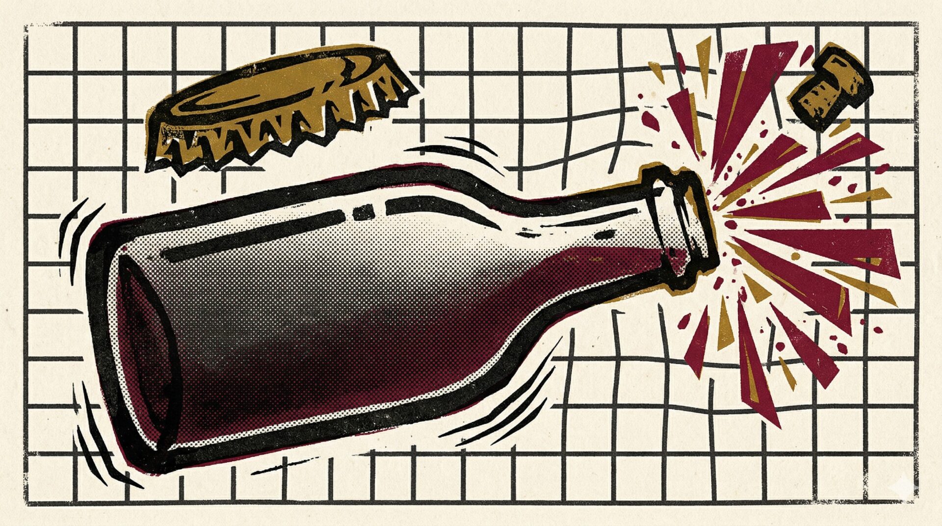 Troebele pét-nat fles met kroonkap en handgetekend etiket op houten tafel
