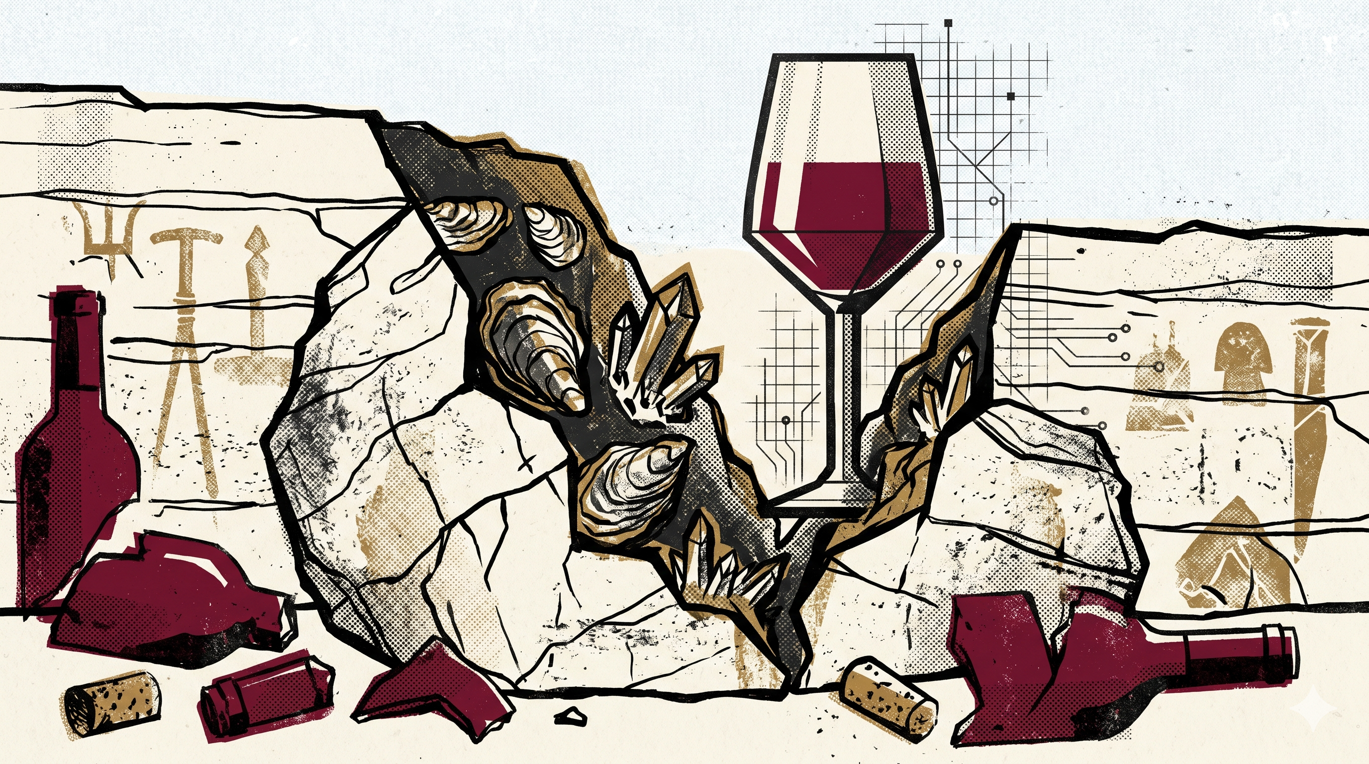 Strakke witte Chablis wijn in glas met krijtige kimmeridgische bodem op de achtergrond