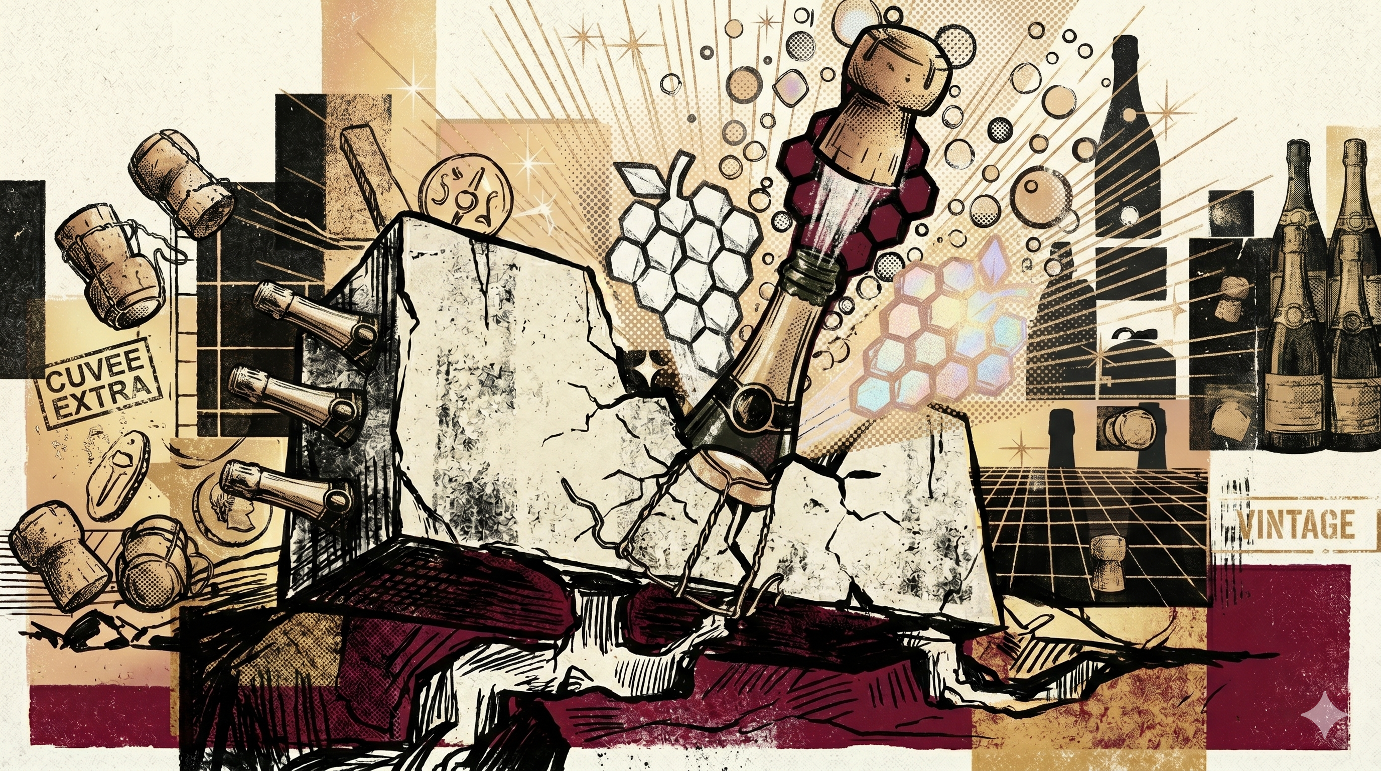 Champagneglas met krijtachtige bodem en wijngaarden van de Côte des Blancs op de achtergrond